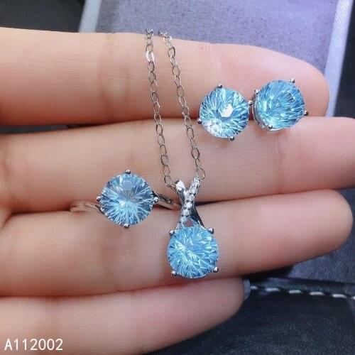 KJJEAXCMY fine jewelry natural topaz 925 sterling silver women gemstone pendant necklace earrings ring set support test noble