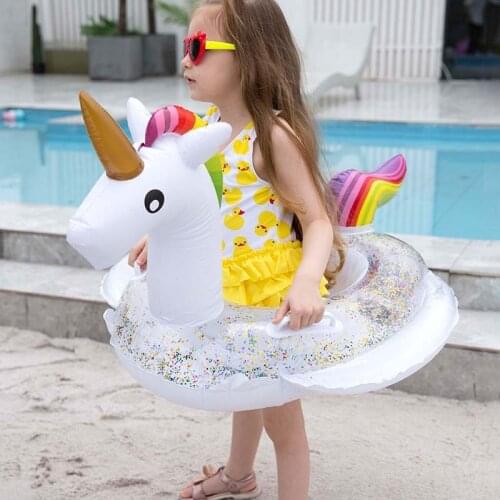 Cute Cartoon Inflatable Baby Sequined Flamingo Unicorn Swimming Ring Inflatable Pool Float Child Swim Seat Water Toys