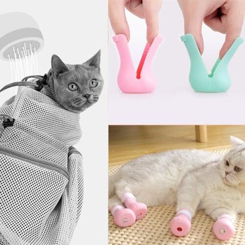 4Pcs Anti-Biting Bath Washing Cat Claw Cover Cut Nails Foot Cover Pet Paw Protector For Anti-Scratch Cat Shoes Boots Adjustable