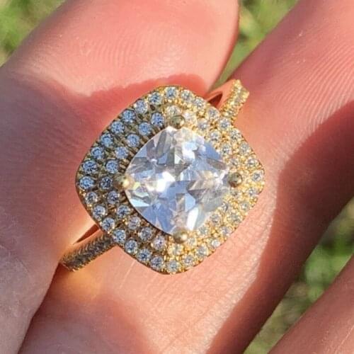 2020 Brand New Top Selling Luxury Jewelry 925 Sterling Silver&Gold Fill Cushion Shape 5A CZ Promise Women Wedding Band Ring Gift