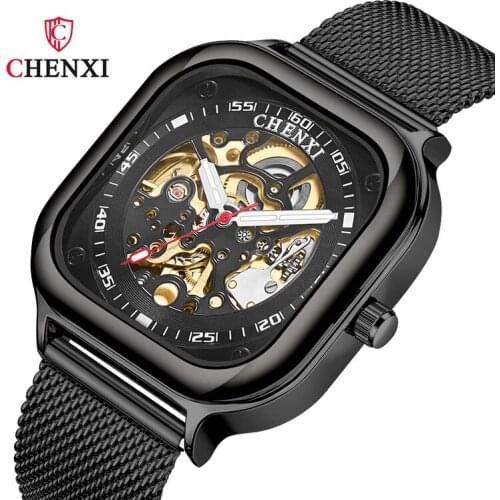 Explosion CHENXI 8805 Style New Square Automatic Mechanical Watch Mens Casual Waterproof Hollow Mechanical Wristwatches