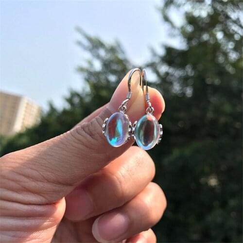 New Charm Moonstone Oval Earring Eardrop For Women Girls Pretty Small Ear Jewelry 925 Silver color Female Stud Earrings Gifts
