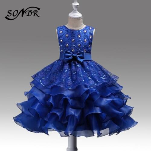 Shining Sequin Princess Ball Gowns HT229 Embroidery Elegant Flower Girl Dresses O-Neck Sleeveless Kids Party Dress For Wedding