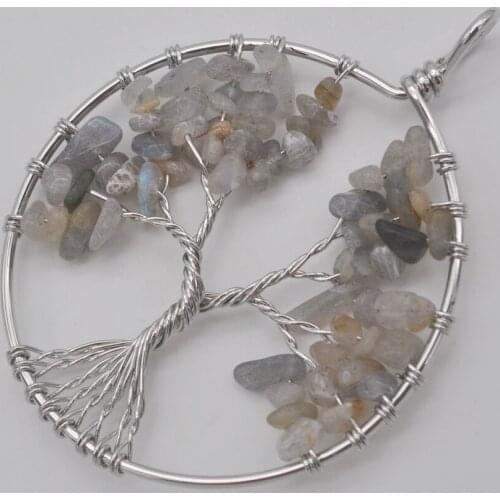 Lucky Handmade Tree of life Natural Labradorite Wire Wrap Pendant Jewelry For Gift S600