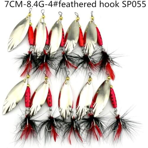Metal Spoon SpinnerBait Fishing Lure With Feather Hooks Fishing Tackle 10Pcs