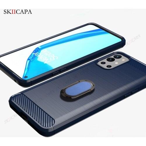 Brushed Carbon Fiber Soft TPU Shockproof Phone Case For Oneplus 9R 9 8 Pro Nord N100 N10 8T 7T Ring Stand Holder Protective Case