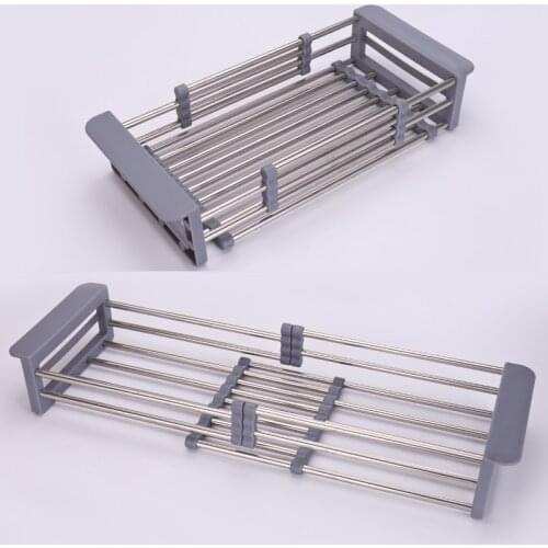 Stainless Steel Adjustable Telescopic Kitchen Over Sink Dish Drying Rack Insert Storage Organizer Fruit Vegetable Tray Drainer