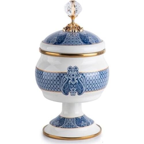 Luxury Sugar Bowl Blue White Enamel Leg Elegant Catering