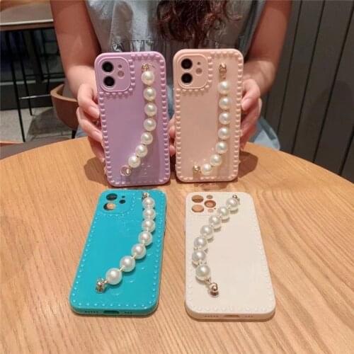 Luxury Pearl Bracelet Phone Case For iPhone 12 11 Pro Max X XS XR 7 8 6 6S Plus SE 2020 Fashion Bead Strap Soft Silicone Cover