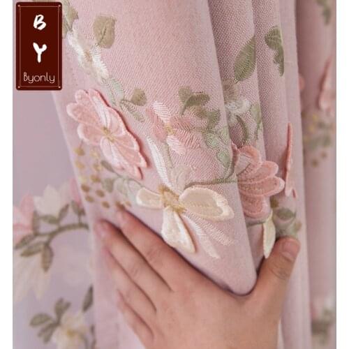 Pink Embossed Shading Simple Modern Embroidered Water Soluble Flower Curtains for Living Dining Room Bedroom