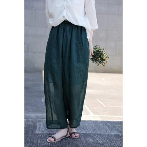 2021 autumn new leisure breathable ramie elastic waist loose wide leg pants womens pants 0903-10