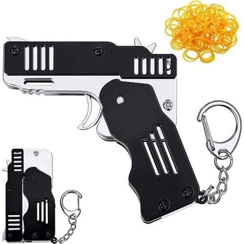 Mini Folding Outdoor Tools Can Hold The Key Chain Of The Rubber Band Gun Six Bursts Made All Metal Guns Shooting Toy Gifts Boys