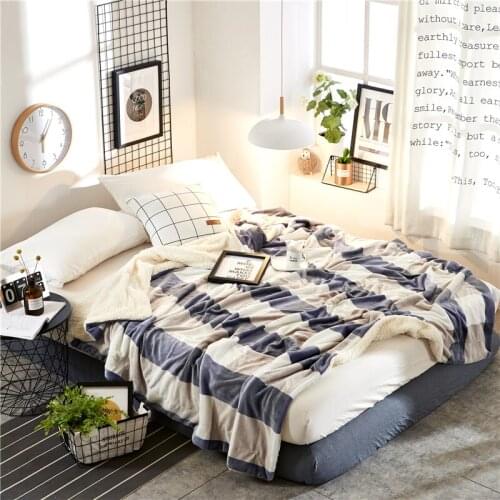 Super Soft Blue Double Layers Sherpa Blanket Throw Plush Warm Plaids Bed Blanket for Autumn Winter 200x230cm