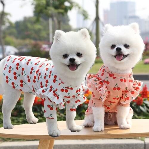 Super Cute Pink Cherry Print Chihuahua Dog Clothes Pretty Girl Dog Costume Summer Pet Clothing for Cat Yorkshire Terrier T Shirt