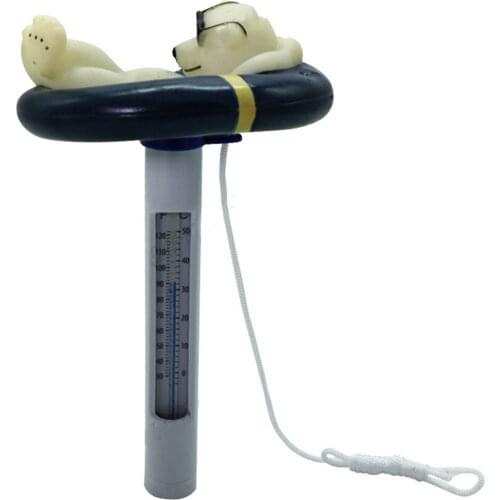 Swimming Pool Thermometer Cartoon Polar Bear Floating Thermometer Temperature Meter with String for Outdoor Indoor Pools Spas