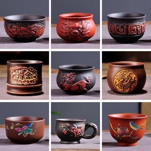 NEWYEARNEW 1piece Purple Clay 50ML Teacup Ceramic Retro Tea Single Cup Handpainted Tureen Set Business Gift Tableware