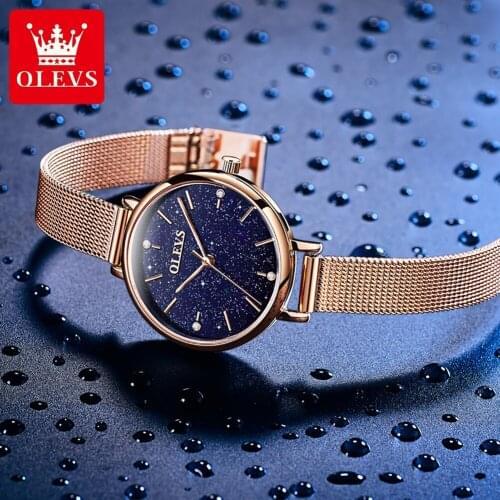 OLEVS Rose Gold Women Watch Top Brand Luxury Fashion Starry Sky Lady Wrist Watch Mesh Female Clock Dropship relogio feminino