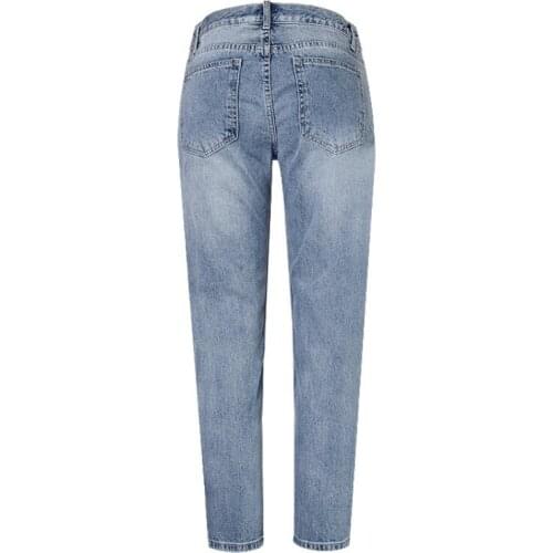 Sequin Hole Jeans Women Bottom Streetwear Zipper Fringe Ripped Jeans Pants 2020 Spring Trousers Boyfriend Loose Female Denim