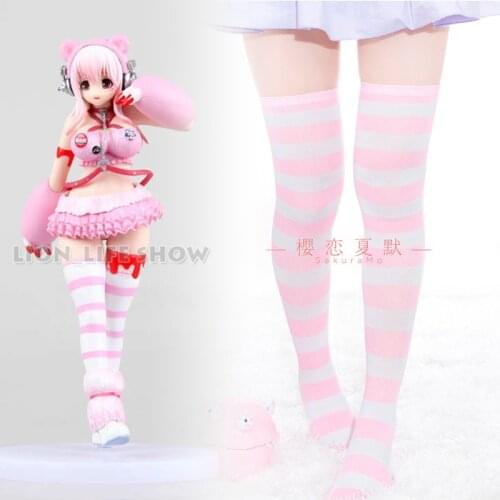 Women Sexy Super Sonico White Pink Bear Gloomy Racing GK Ver Stockings Cosplay Accessor