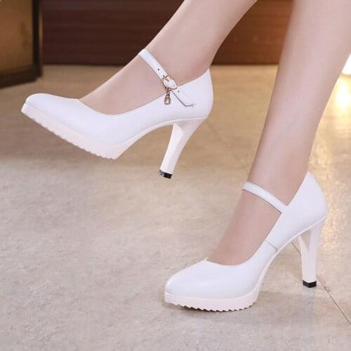 Pointed Toe Block Heels Wedding Shoes Women Pumps Platform 2021 Fall High Heels Shoes Black Office Shoes Woman 41 42 43