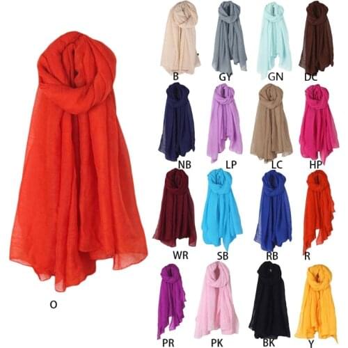 Women Solid Color Long Scarf Wrap Vintage Cotton Linen Large Shawl Hijab Elegant