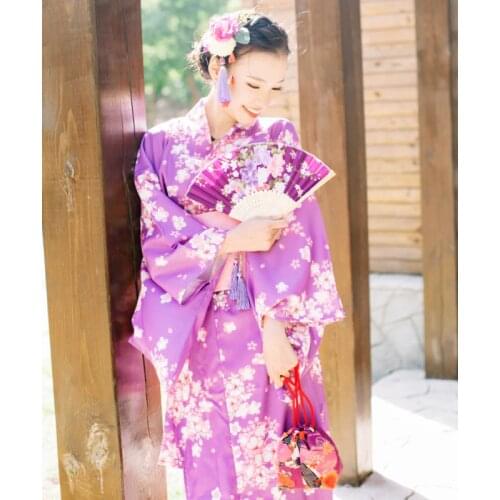 Women Japanese Traditional Costume Female Flower Kimono and obi Dress for Stage Cosplay Ladies Yukata Costume Kimono D9011