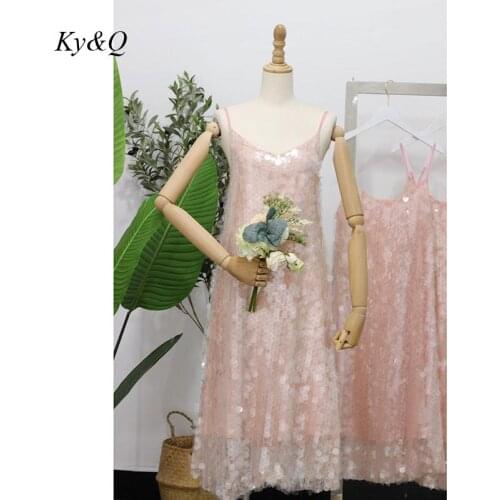 Bling Bling Sling V-Neck Sequin Lace Long Dress Holiday Style Handmade Womens Luxury Mermaid Pink Seaside Party Dresses
