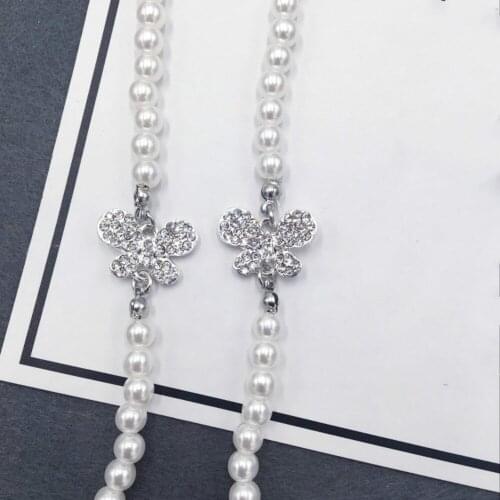 Women Underwear Accessories Adjustable Pearl Bow Butterfly Shoulder Strap Crystal Bra Belt Back Straight Neck Seamless Strap