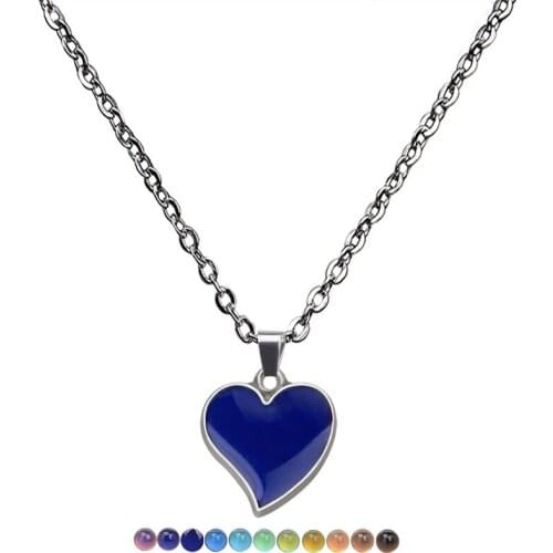 Female Cute Heart Pendant Necklace Mood Thermochromic Stone Necklaces For Women Wedding Fashion Stainless Steel Chain Necklace