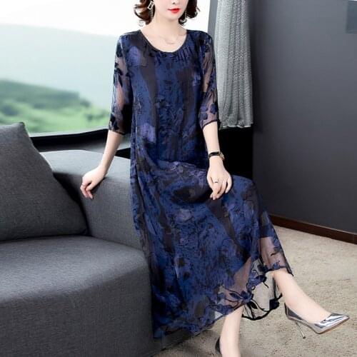 2021 Summer Women Blue Jacquard Midi Dress Spring Casual Loose Plus Size Mesh Dresses Elegant Bodycon Female Party Vestidos 3XL