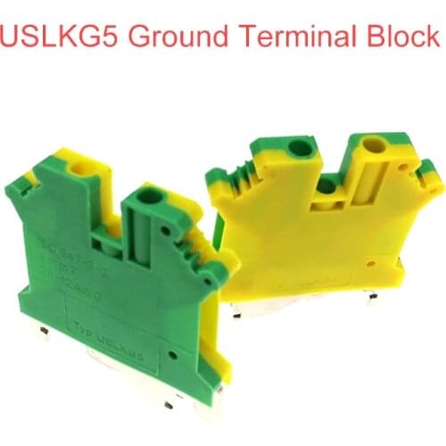 10/15/50pcs USLKG5 Ground DIN Rail Screw Terminal blocks UK-5N yellow green Earth morsettiera cable connector bornier 12AWG 4mm2