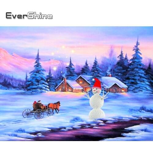 EverShine Diamond Painting Winter Cross Stitch Kits Diamond Embroidery Snowman Mosaic Scenery Needlework Picture Of Rhinestones