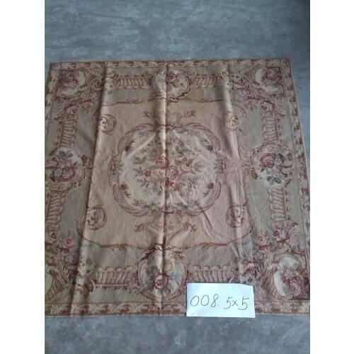 Free shipping 10K 5'x5' square needlepoint woolen rugs with flowers design