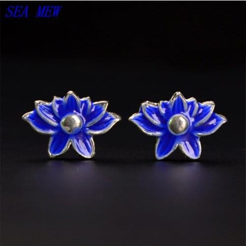 SEA MEW 1 PCS 16*11mm Copper Enamel Lotus Flower Bead Antique Silver Color Beads Spacer Beads Loose Beads For Jewelry Making