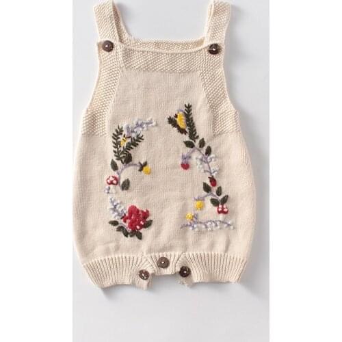 Vintage mouse embroidery suspender romper Spring autumn cotton knitted kids jumpsuit for boys bodysuit warm children outfits 0-2