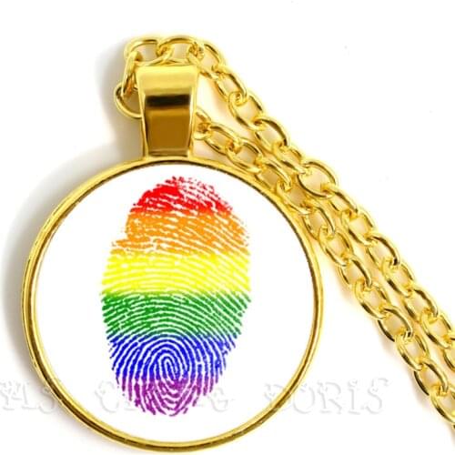 Gay Pride Rainbow Pendant Necklace Lesbian LGBT 25mm Glass Dome Cabochon Golden-Plated Necklace For Women Men Lover Gift