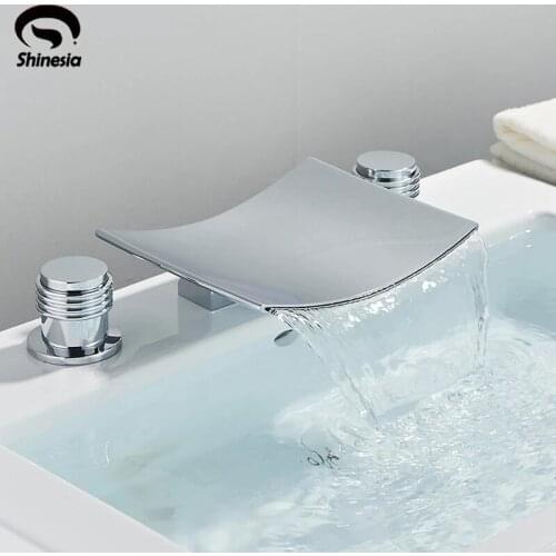 Shinesia Chrome Bathroon Basin Faucet for Vessel Sink Hot and Cold Water Mixer Tap Nordic StyleCeramic Valve Core Material