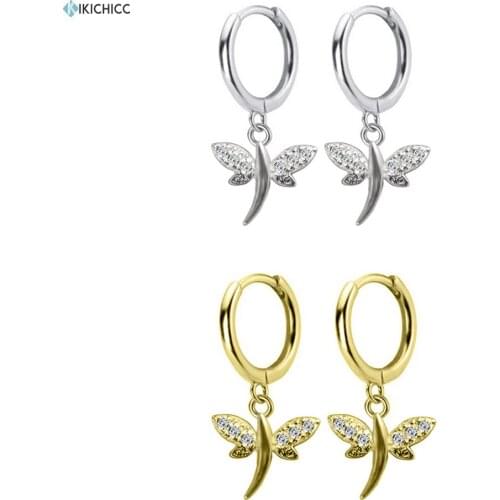 Kikichicc 925 Sterling Silver Butterfly Drop Earring Ohrringe Crystal CZ Zircon Luxury Circle Piercing Pendiente Jewelry