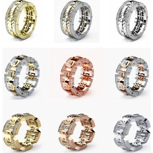 Milangirl Fashion Mens Gold Plating Rose Gold Color Watch Band Chain Double Colors Ring US Ring Size 6~10