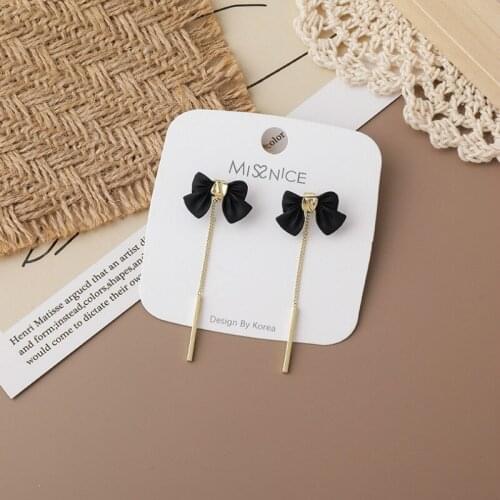 Zeojrlly Trendy Bowknot Women Dangle Earrings Korean Winter New French Bow Chain Tassel Earrings Sweet Korean Jewelry