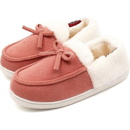 Fashion Women Winter Warm Fur Slippers Lovely Bow Ladies Girls House Shoes Comfort Flat Heel Home Indoor Bedroom Zapatilla Mujer