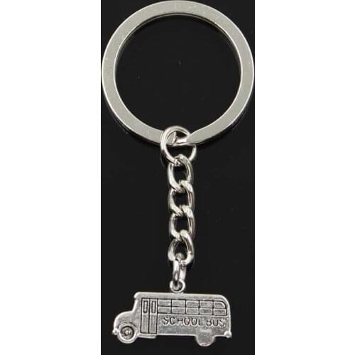 Fashion Keychain 13x23mm School Bus Car Silver Color Pendants DIY Men Jewelry Car Key Chain Ring Holder Souvenir For Gift