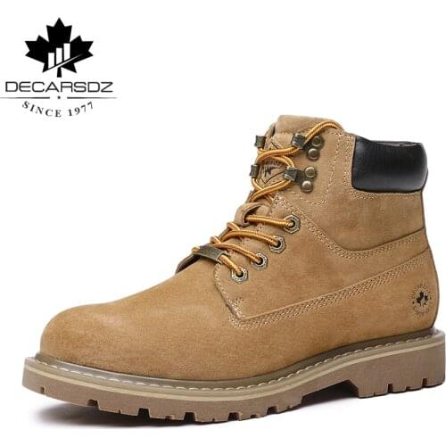 DECARSDZ 2021 Mens Boots Casual Boots Men Full grain Genuine leather Retro Mens Boots Walking Men Shoes