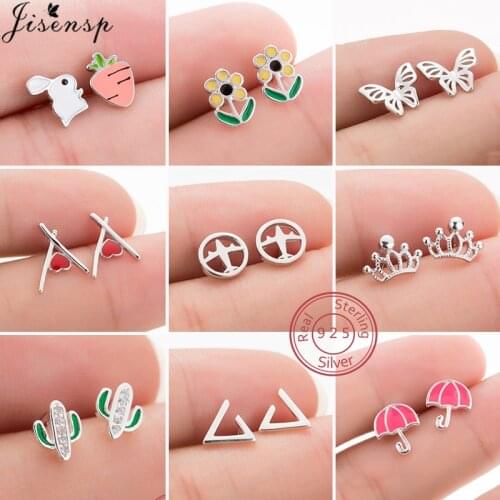 Multiple 925 Sterling Silver Earrings for Women Kids Brincos S925 Needle Jewelry Small Crown Umbrella Earing Girls Pendientes
