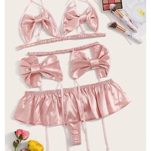 2021 New Pajama Set Blue Sexy Lingerie Floral Lace Bralette+Satin Shorts Sleepwear Spring Womens Suit Samisole Bra Set