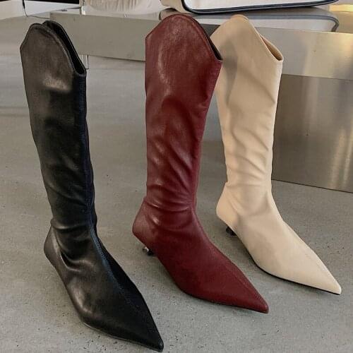 Autumn Winter 2021 Women Modern Boots Female Fashion Pointed Toe Thin Heels Shoes For Ladies Spring Knee Zip Chelsea Boots