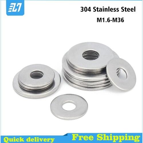 Flat Washer Metal Plain Gasket M1.6 M2 M2.5 M3 M4 M5 M6 M8 M10 M12 M14 M16 M18 M20 M22 M24 M27 M30 M33 M36 304 Stainless Steel