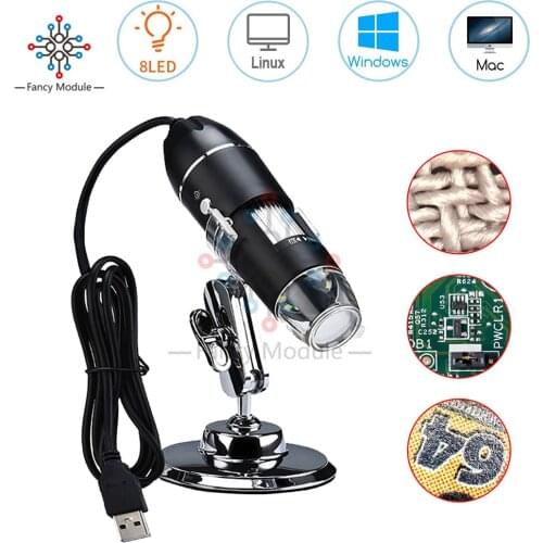 Diymore Portable USB Digital Microscope 500x/1000x/1600x Magnification Endoscope with 8 LEDs Bracket for Mac/Window/Linux