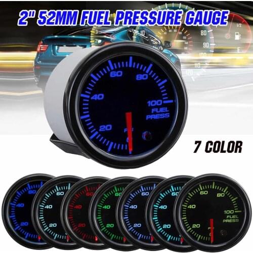 2'' 52mm Auto Diesel Fuel Pressure Gauge 0-100 PSI Universal 12V Fuel Pressure Meter 7 Color LED Display with Pressure Sender