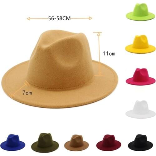 Men Fedora hats women Simple woolen hat jazz hats British style hat Fashion hat autumn winter big along Multicolor hat